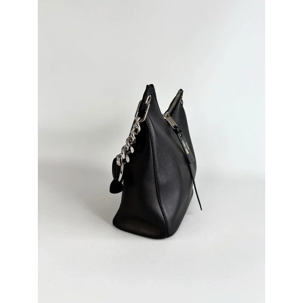 Jimmy Choo raven Hobbo Bag Black Leather With Silver Chain Accents